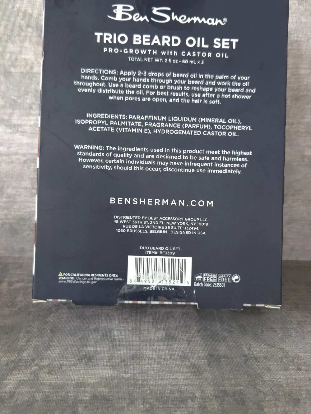 Ben Sherman Beard Oil Trio - Brown Bottles with Black Caps